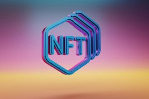 NFT Collection icon. Beautiful Blue NFT Collection symbol icons on multicolor bright background. 3d