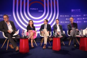 OECD Forum 2018 - Session: Blockchain & Enabling Technologies - a banner with a blue background and