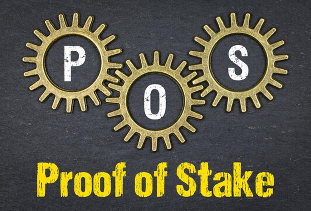 PoS Proof of Stake - a black background with the words pros and pros written on it